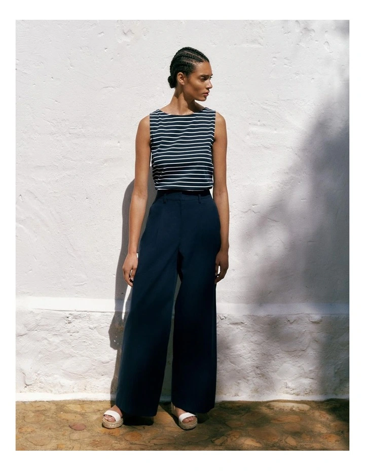 Cotton Blend Tailored Wide Leg Pant in Night Sky image 2