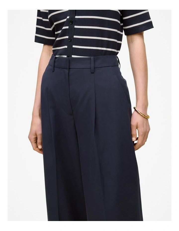 Cotton Blend Tailored Wide Leg Pant in Night Sky image 4
