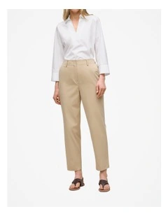 Cotton Blend Tailored Straight Leg Pant in Sand