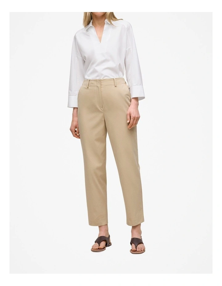 Cotton Blend Tailored Straight Leg Pant in Sand image 1