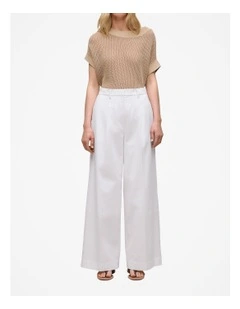 Cotton Blend Tailored Wide Leg Pant in White