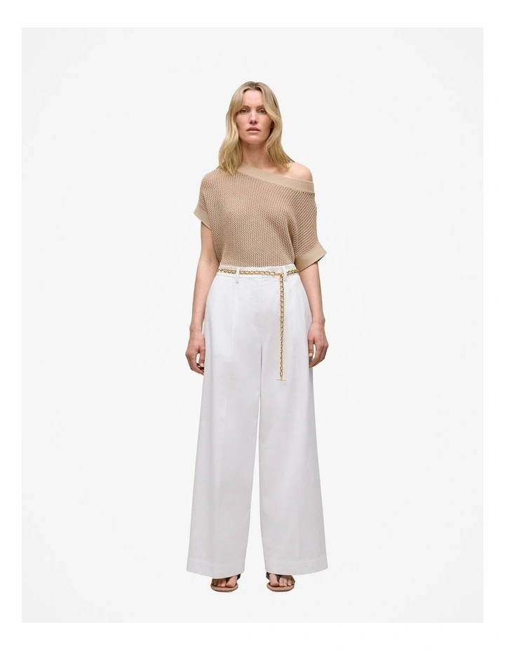 Cotton Blend Tailored Wide Leg Pant in White image 2