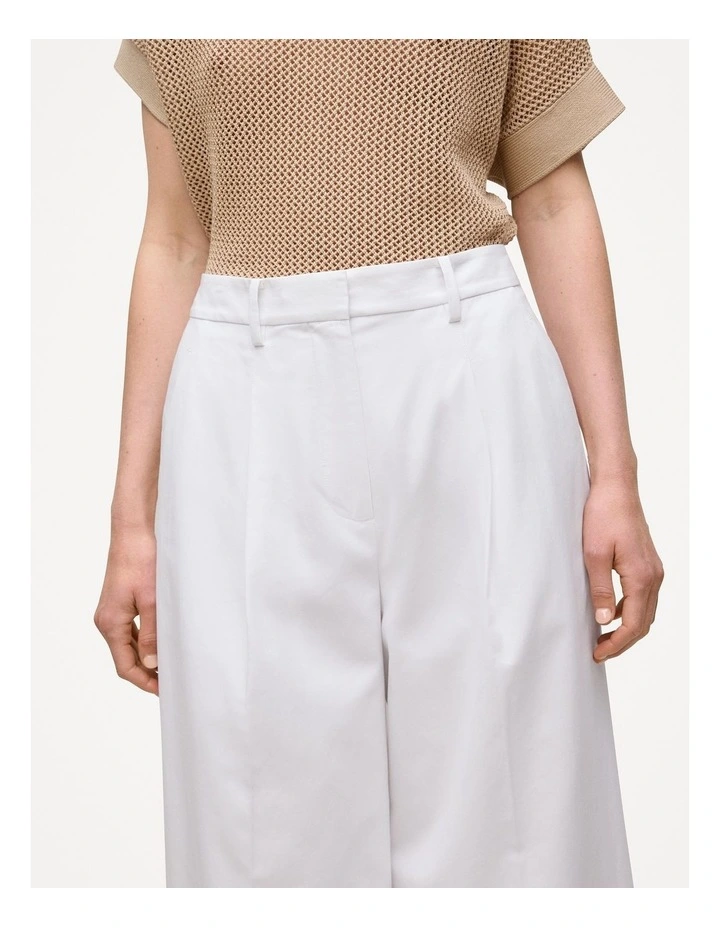 Cotton Blend Tailored Wide Leg Pant in White image 3