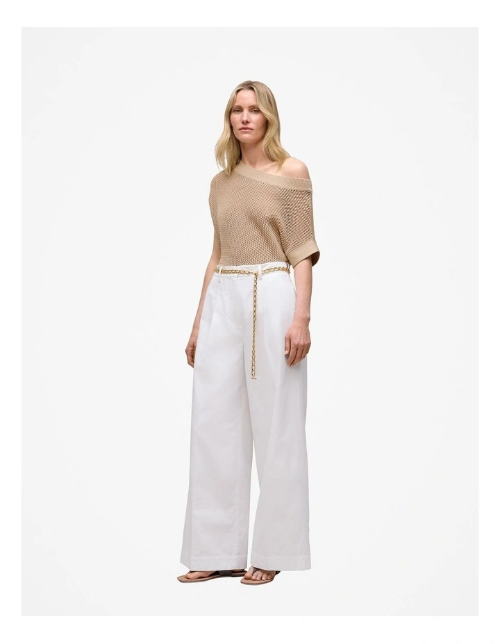 Cotton Blend Tailored Wide Leg Pant in White image 4