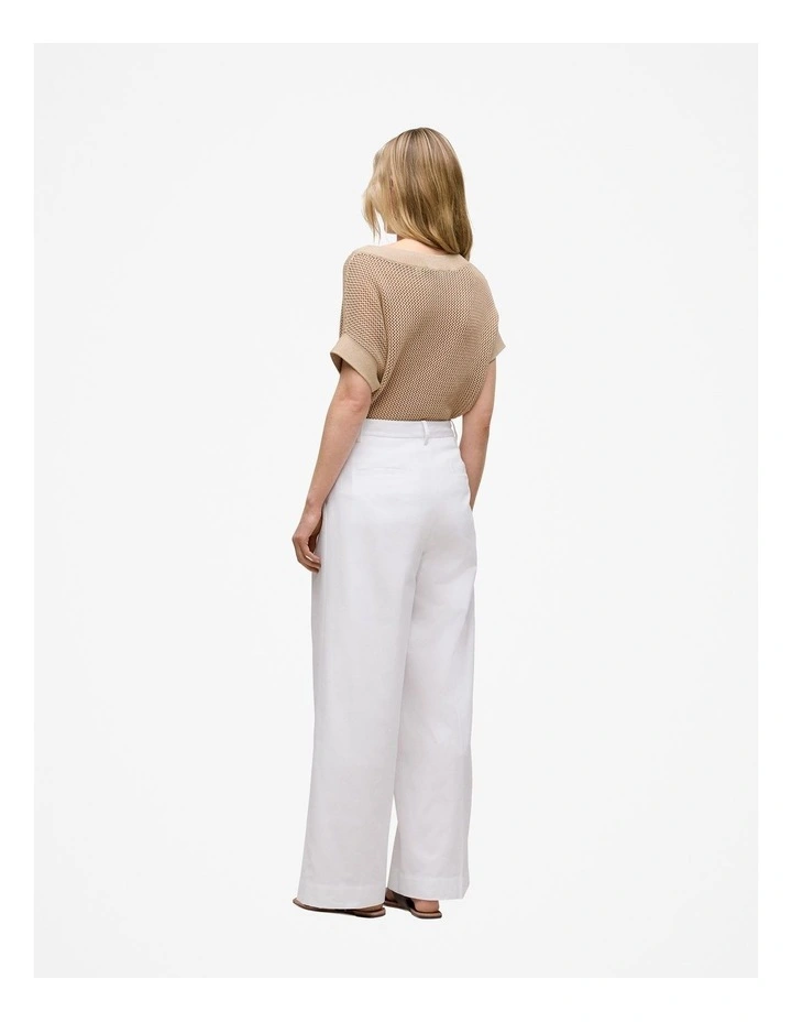 Cotton Blend Tailored Wide Leg Pant in White image 5
