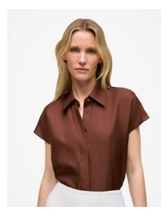 Silk Twill Cap Sleeve Shirt in Espresso