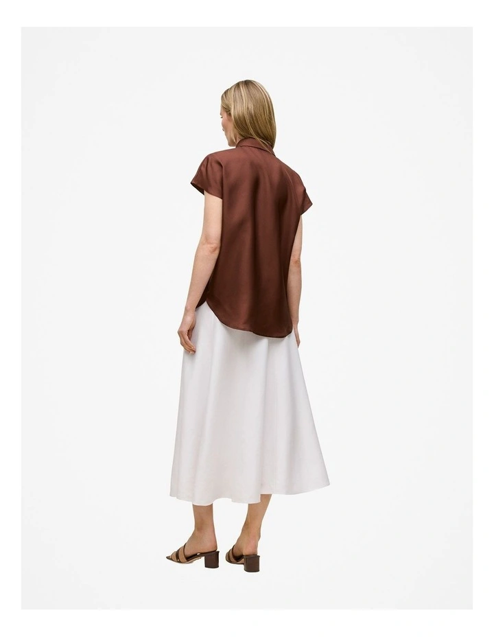 Silk Twill Cap Sleeve Shirt in Espresso image 4
