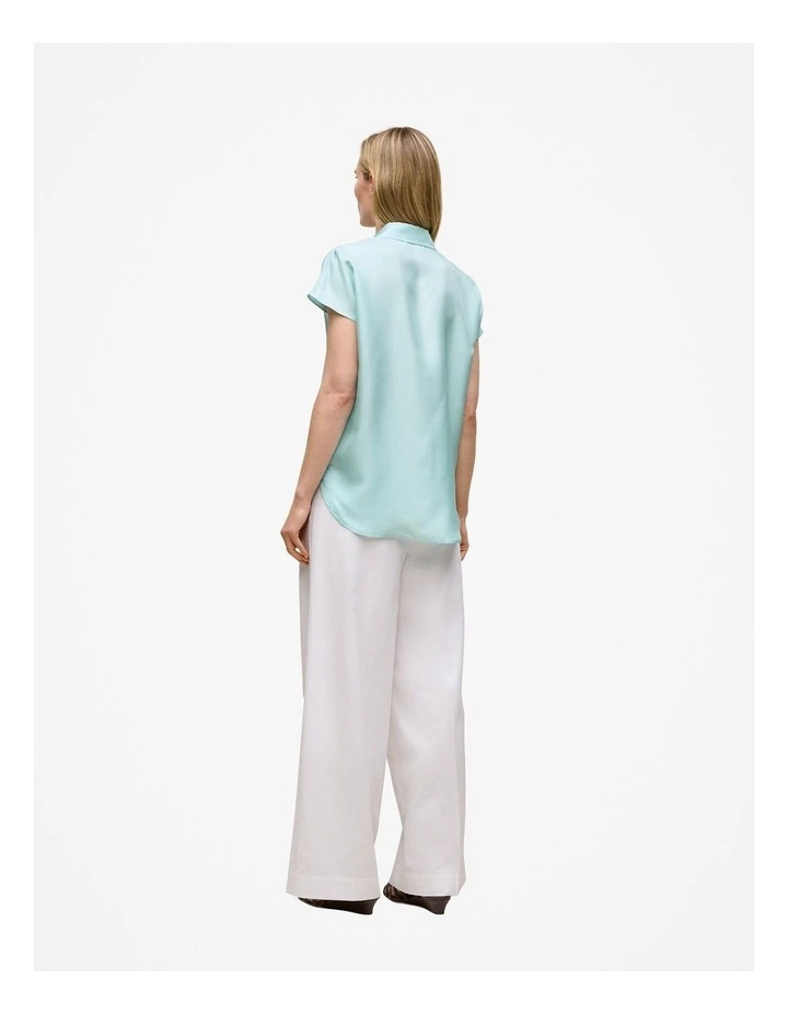 Silk Twill Cap Sleeve Shirt in Pastel Blue image 4