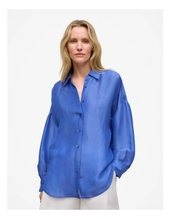 Linen Silk Resort Shirt in Vivid Blue