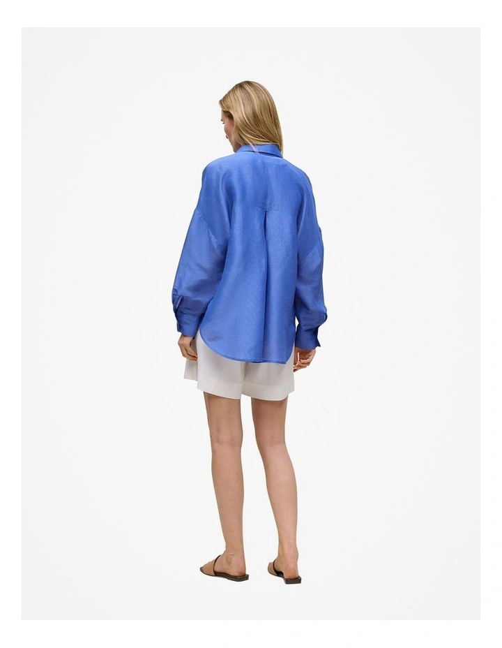 Linen Silk Resort Shirt in Vivid Blue image 4