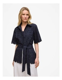 Peony Cutwork Belted Shirt in Night Sky