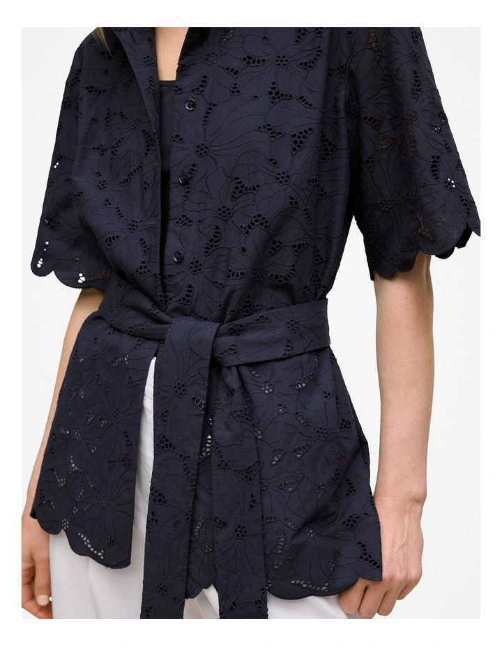 Peony Cutwork Belted Shirt in Night Sky image 3