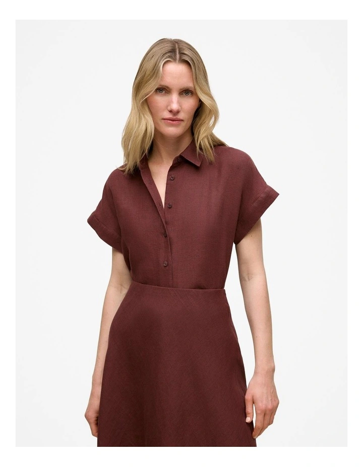 Delave Linen Cap Sleeve Shirt in Espresso image 1
