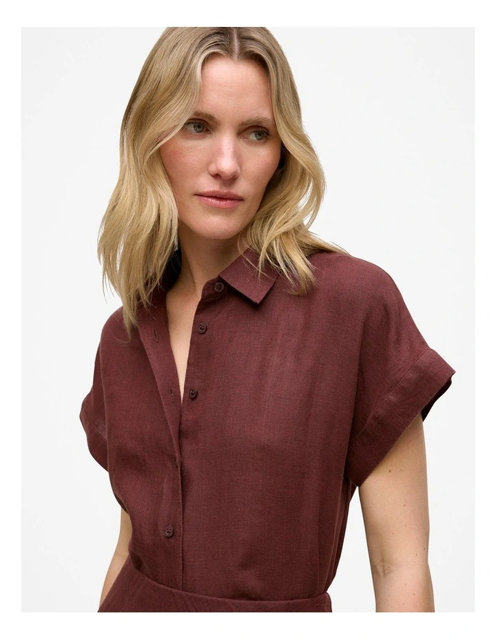 Delave Linen Cap Sleeve Shirt in Espresso image 3