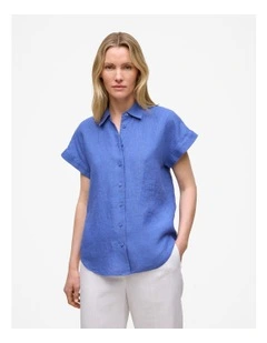 Delave Linen Cap Sleeve Shirt in Vivid Blue