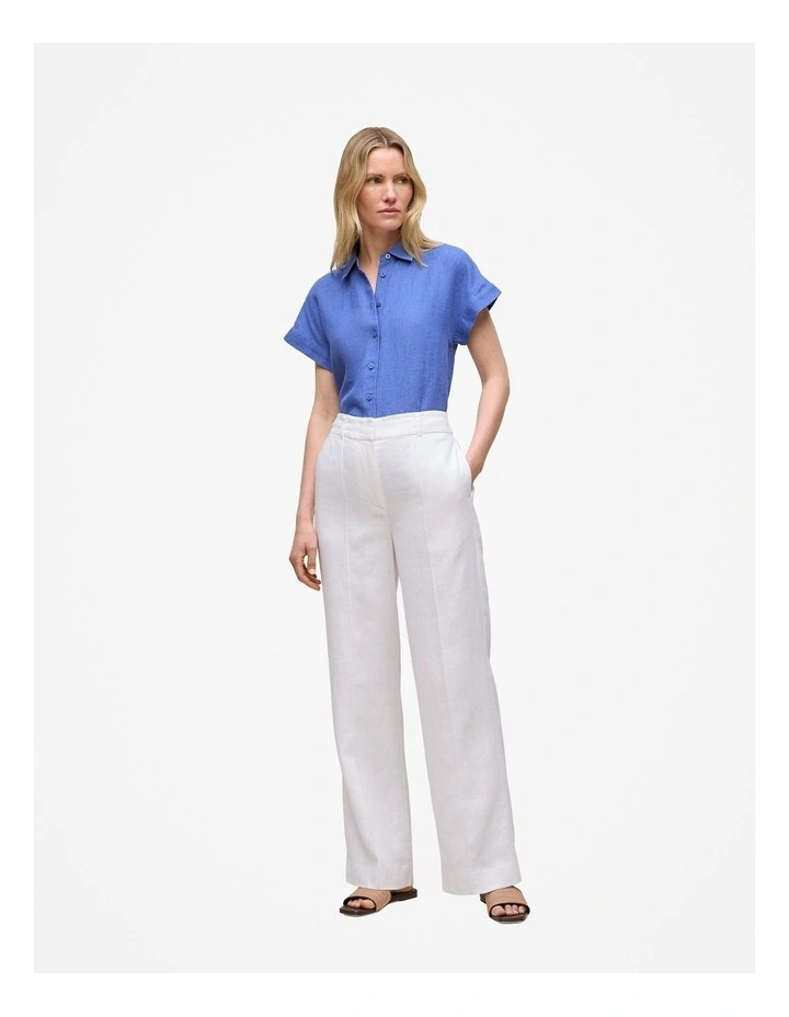 Delave Linen Cap Sleeve Shirt in Vivid Blue image 2