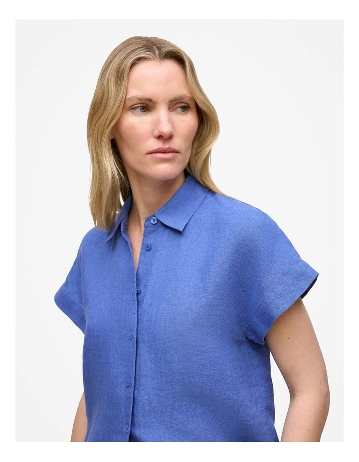 Delave Linen Cap Sleeve Shirt in Vivid Blue image 3