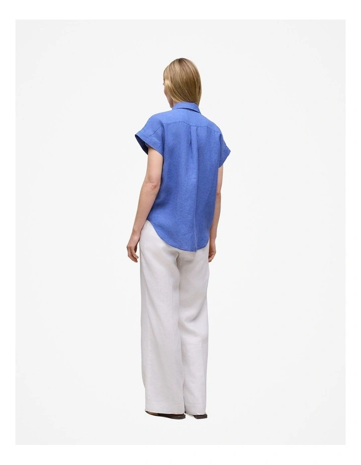 Delave Linen Cap Sleeve Shirt in Vivid Blue image 4