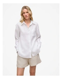 Linen Relaxed Pocket Shirt in White