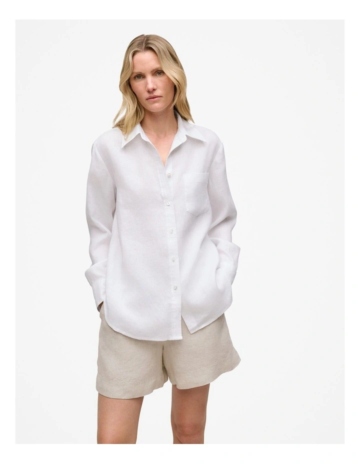 Linen Relaxed Pocket Shirt in White image 1