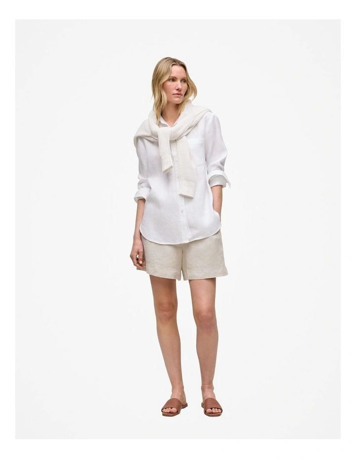 Linen Relaxed Pocket Shirt in White image 2