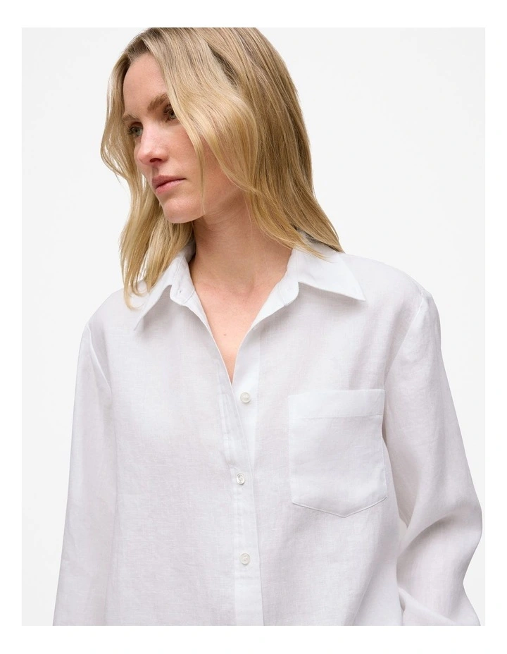 Linen Relaxed Pocket Shirt in White image 3