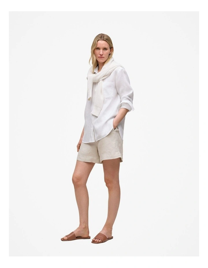 Linen Relaxed Pocket Shirt in White image 4