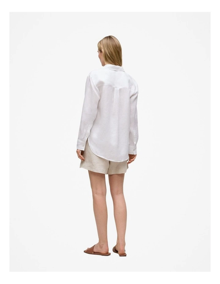 Linen Relaxed Pocket Shirt in White image 5
