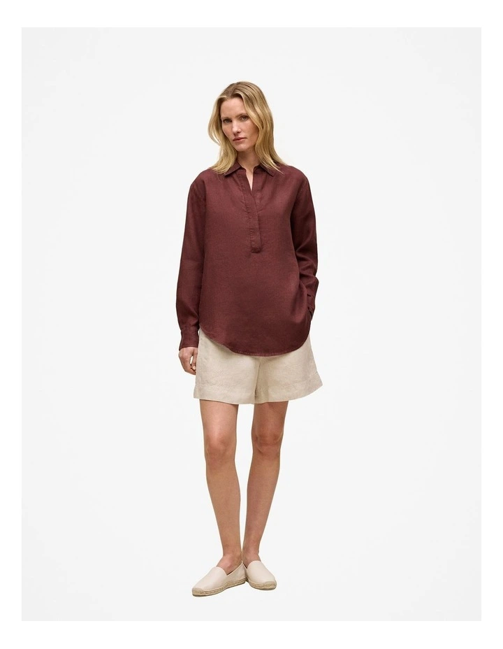 Delave Linen Half Placket Shirt in Espresso image 2