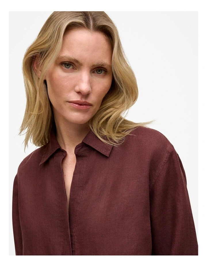 Delave Linen Half Placket Shirt in Espresso image 3