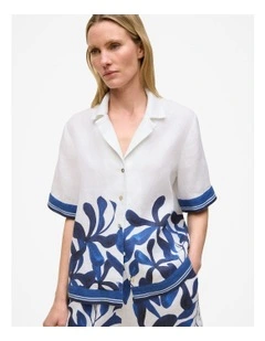 Marea Border Stripe Linen Shirt in White
