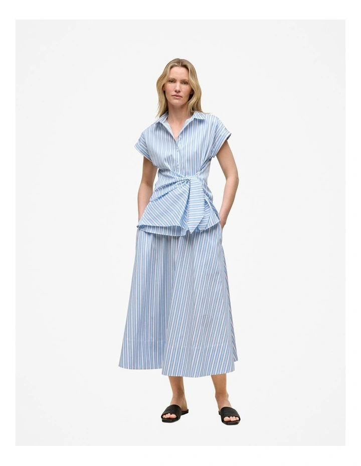 Jacquard Stripe Poplin Tie Front Shirt in Pastel Blue image 3
