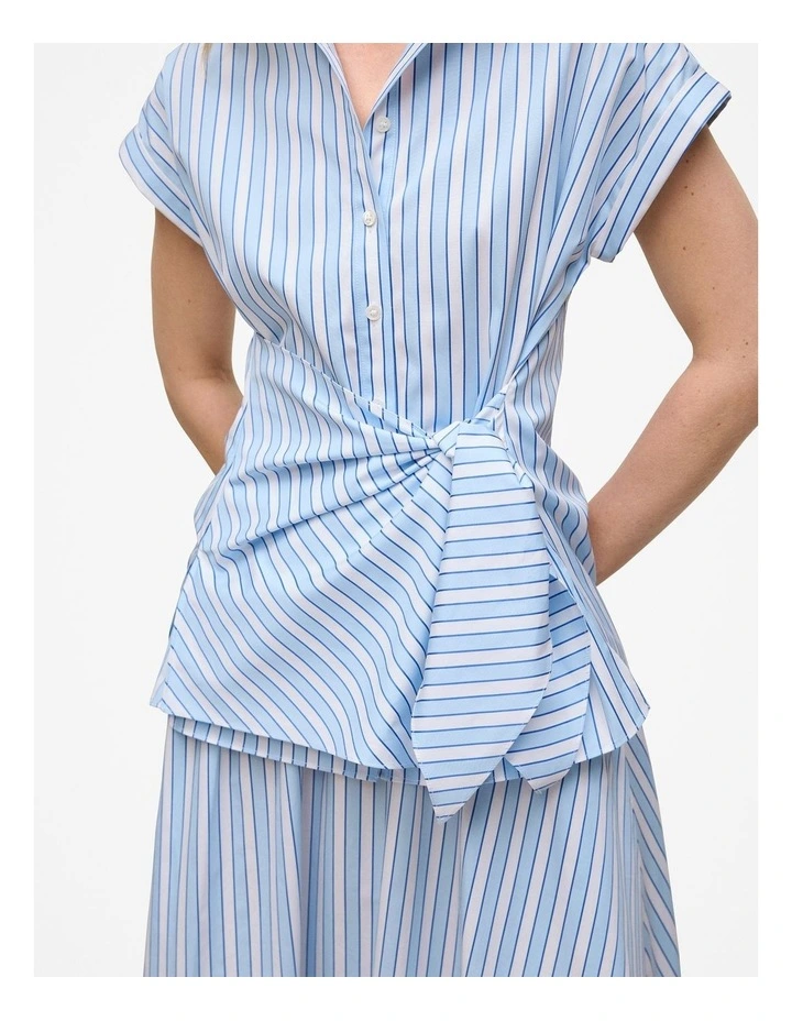 Jacquard Stripe Poplin Tie Front Shirt in Pastel Blue image 4