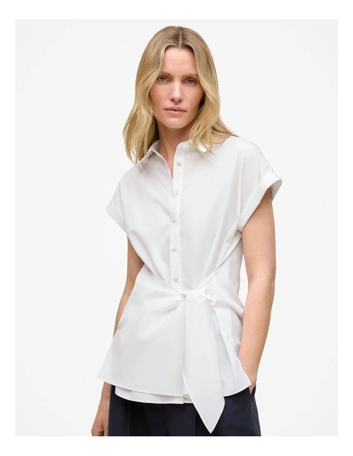 Poplin Tie Front Shirt in White image 1