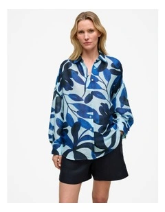 Marea Linen Silk Resort Shirt in Pastel Blue