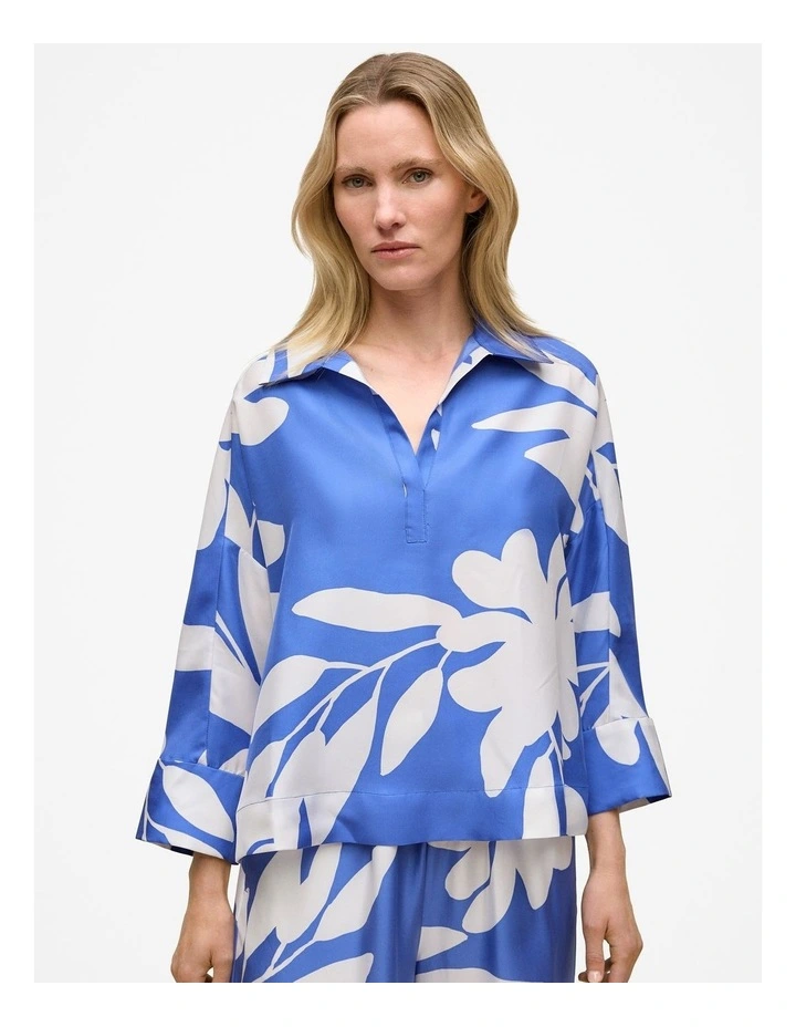 Marea Silk Twill Popover Shirt in Vivid Blue image 1