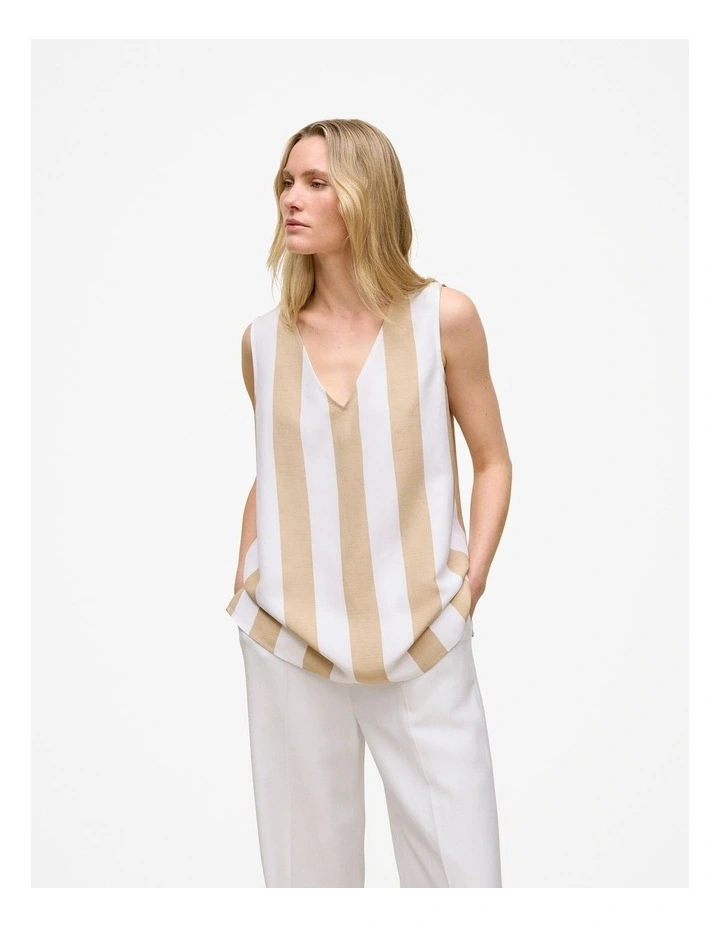Cabana Stripe V Neck Trapeze Tank in Sand image 1
