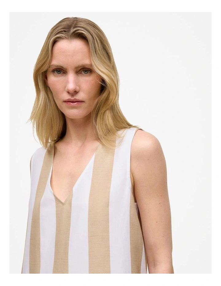 Cabana Stripe V Neck Trapeze Tank in Sand image 3