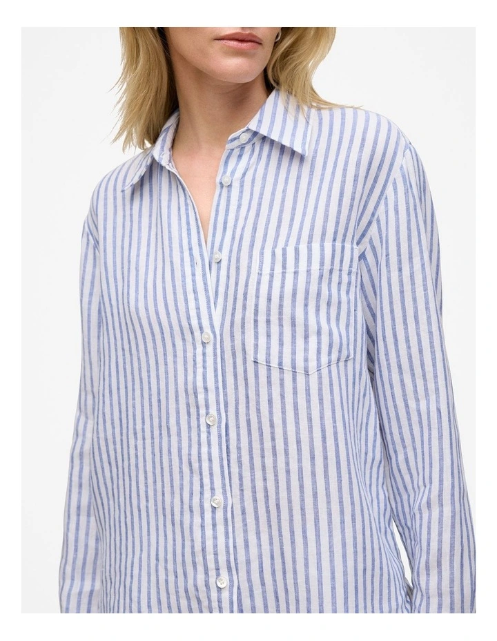 Yarn Dyed Linen Stripe Pocket Shirt in Vivid Blue image 4