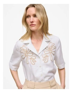 Marea Embroidered Short Sleeve Shirt in White