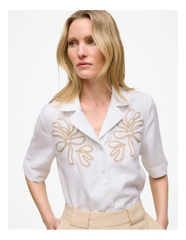 Marea Embroidered Short Sleeve Shirt in White image 1