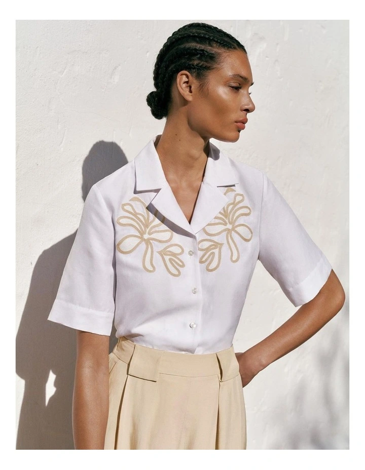 Marea Embroidered Short Sleeve Shirt in White image 2