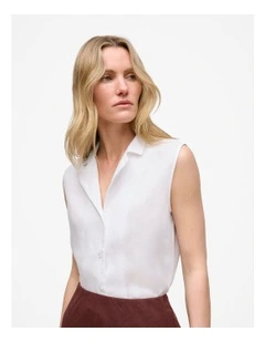 Linen Sleeveless Shirt in White
