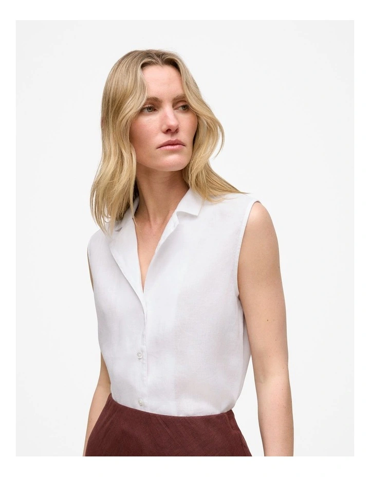 Linen Sleeveless Shirt in White image 1