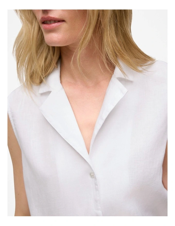 Linen Sleeveless Shirt in White image 3