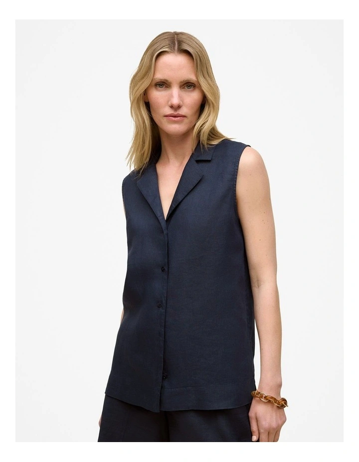 Linen Sleeveless Shirt in Night Sky image 1