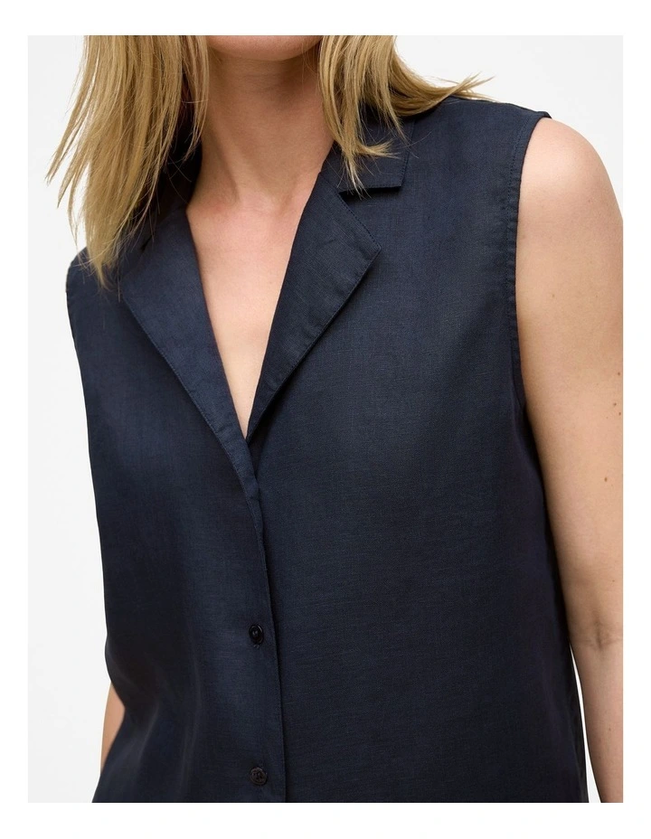 Linen Sleeveless Shirt in Night Sky image 3