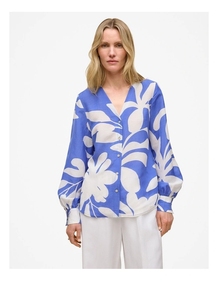 Marea Textured V Neck Blouse in Vivid Blue image 1