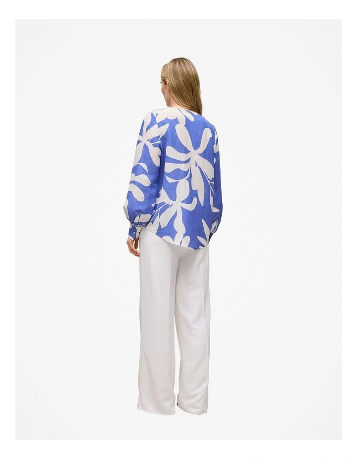 Marea Textured V Neck Blouse in Vivid Blue image 4