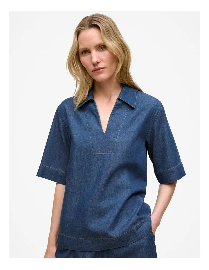 Soft Denim Popover Shirt in Mid Blue image 1